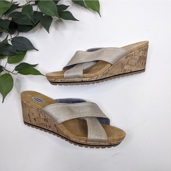 Dr. Scholl's Metallic Crossover Cork Wedge Heels - Picture 3 of 3